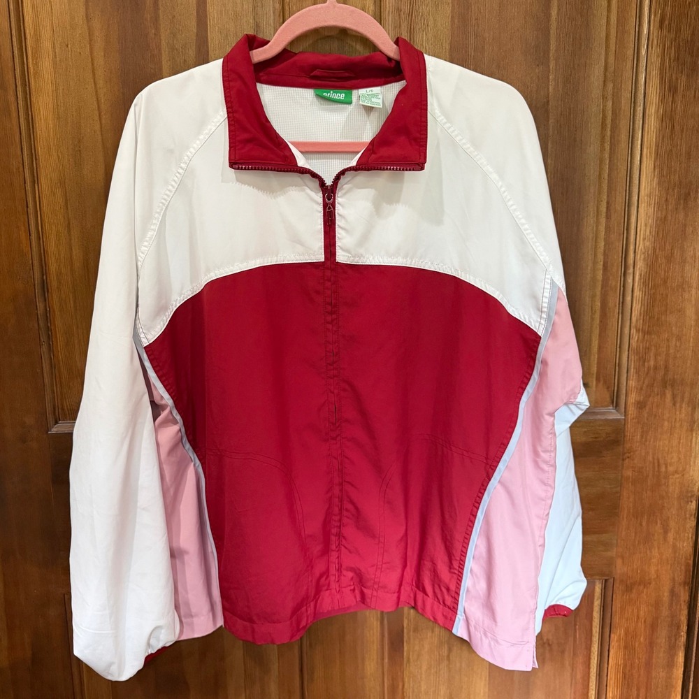 Vintage Prince Women's Tennis Windbreaker Jacket Size L Red Pink Y2K 2002